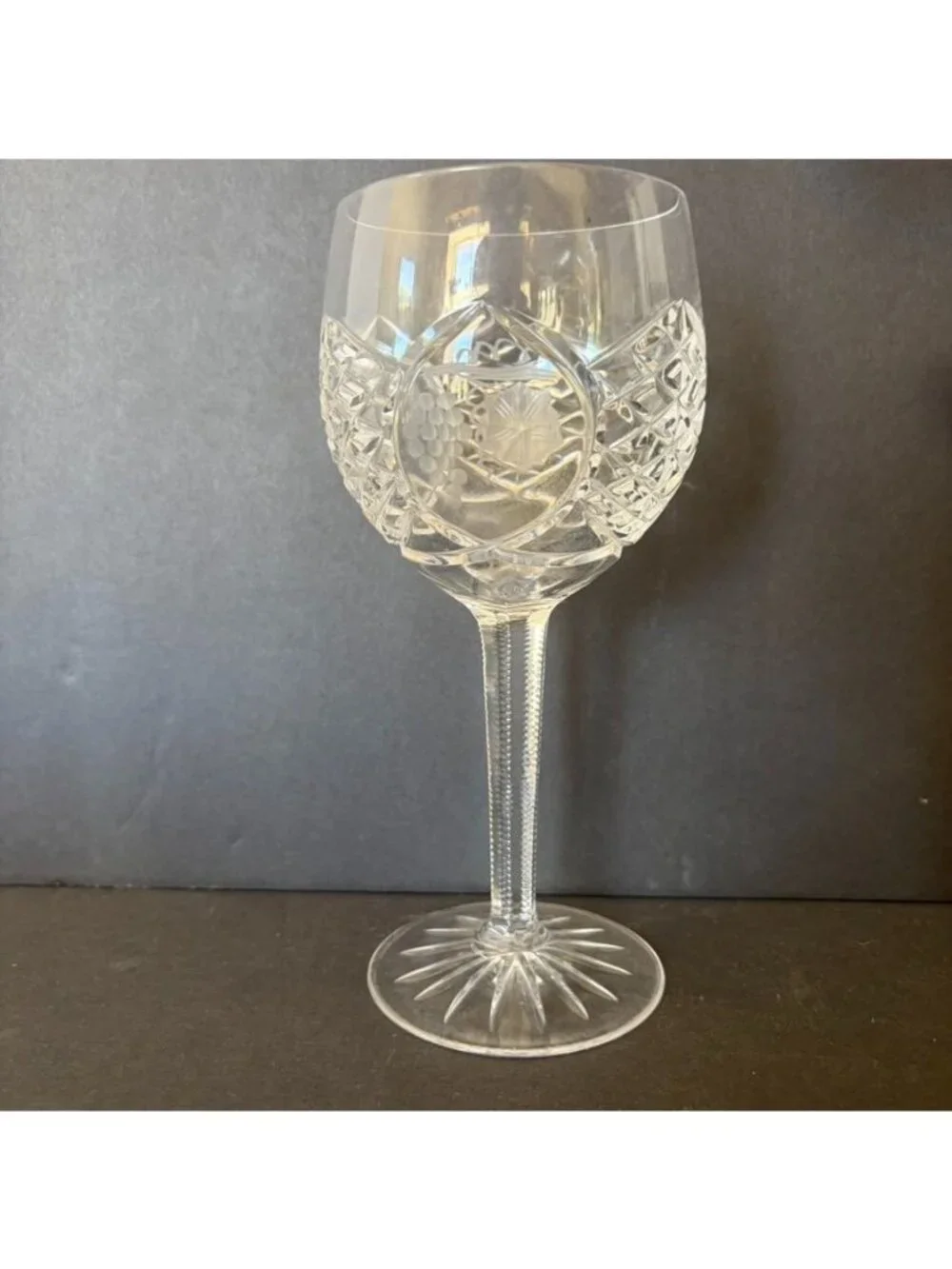 Pair of Vintage Crystal Water Goblets Crisscross Cut Stem Grapes  Discontinued